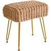 IBUYKE trucco vanità sedia, sgabello rettangolare poggiapiedi Khaki WBD003K | Velvet Dressing Table Seat Footstool Golden Steel Legs Make-up Room Camera da letto quadrata griglia modello