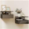 HOMCOM Set da 2 Comodini Sospesi Salvaspazio 35x32x22.5cm Nero Lucido