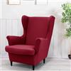Highdi 2 Pezzi Copripoltrona con Orecchie Elasticizzato Tinta Unita Copripoltrona 1 Posto con Coprisedile, Spandex Antiscivolo Lavabile per Bar Soggiorno Camera da Letto (Rosso Bordeaux)
