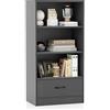 KOMFOTTEU Libreria in legno, 3 ripiani aperti e 1 cassetto, armadio base con ripiani regolabili, mobile di stoccaggio, dispositivo anti-ribaltamento, per soggiorno, studio 50 x 30 x 75 cm (grigio)