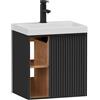 UEV Mobile Bagno a Righe Verticali con Lavabo in Resina, 49x37x50cm, Nero | Mobiletto Bagno Sospeso con Lavabo in Resina con Rubinetto al Centro, Unico Design e Praticità