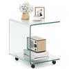 COSTWAY Tavolo Moderno in Vetro Temperato con 2 Ripiani, Tavolino Laterale a C per Divano con 4 Ruote Blocccabili, Tavolo Versatile per Soggiorno, Camera da Letto e Bagno (Trasparente)
