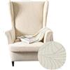 Highdi 2-Pezzi Copripoltrona con Orecchie Elasticizzato, Piante Jacquard Tinta Unita Addensare Strandmon Copridivano da 1 Posto con Fodera per Cuscino, Lavabile, per Soggiorno Camera (Beige)