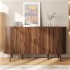 BNUZ Credenza con ante scorrevoli laterali, design curvo con rivestimento scanalato verticale, maniglie in metallo, noce