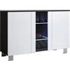 MB Muebles Bonitos, Credenza Madia Soggiorno Luke A1, Melamina Lucida, LED, Nero e Bianco, 120x82x40cm