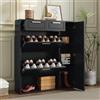 Rvjiahe Scarpiera moderna con ripiani regolabili, maniglie dorate, cassetti, scarpiera pieghevole e porte, nero, B95/D24/H107