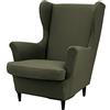 Highdi 2 Pezzi Copripoltrona con Orecchie Elasticizzato, Tinta Unita Copridivano da 1 Posto con Fodera per Cuscino, Lavabile per Reception Bar Soggiorno Camera da Letto (Army Green)