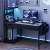YOUDENOVA Scrivania Gaming Reversibile con LED e Multipresa, Scrivania per Computer 100 cm Compatta con 2 Cassetti, Mensola Regolabile Tavolo PC per Piccole Camere e Uffici Domestici Nero