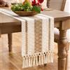 Aisybaklyn Runner da Tavolo Marrone 30x183 cm Stile Boho Strisce e Nappe macramè Runner Tavola in Lino Cotone per Country Sala da Pranzo Table Decoration Addio al Nubilato in Soggiorno