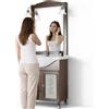 Shally Dogan Mobile Bagno da Terra 75 cm, Composizione in Legno Nobilitato Melaminico, Lavabo in Ceramica e Specchio, Mobiletto 2 Ante con Vetro, Arredamento Design Moderno (Noce)