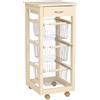 Liberoshopping Carrello Cucina SLIM in legno di faggio 3 cesti e 1 cassetto top ceramica 4 ruote girevoli casa cucina giardino (Laccato Avorio)