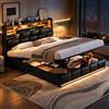 CXHLXYR Letto Matrimoniale 140x200 cm con Contenitore, Struttura Letto Imbottito con funzione di ricarica USB e testiera LED,Letto baule letto Contenitore e rete a doghe, Senza Materasso, PU Nero