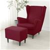 Highdi 2 Pezzi Copripoltrona con Orecchie e Copri Pouf Elasticizzato, Copridivano da 1 Posto con Fodera per Cuscino, Lavabile Rimovibile per Bar Soggiorno Camera da Letto (Rosso Bordeaux)