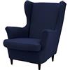 Highdi 2 Pezzi Copripoltrona con Orecchie Elasticizzato, Tinta Unita Copridivano da 1 Posto con Fodera per Cuscino, Lavabile per Reception Bar Soggiorno Camera da Letto (Blu Navy)