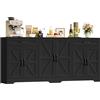 HOCSOK Credenza Cucina, 180 cm Madia Cucina con 8 Scomparti Portaoggetti, Credenza Soggiorno con 2 Cassetti 6 Ante per Sala da Pranzo, Mobile TV, 180×87×34, Nero