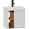 UEV Mobile Bagno a Righe Verticali con Lavabo in Resina, 49x37x50cm, Bianco | Mobiletto Bagno Sospeso con Lavabo in Resina con Rubinetto al Centro, Unico Design e Praticità