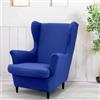 Highdi 2 Pezzi Copripoltrona con Orecchie Elasticizzato Tinta Unita Copripoltrona 1 Posto con Coprisedile, Spandex Antiscivolo Lavabile per Bar Soggiorno Camera da Letto (Blu Reale)
