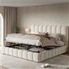 Autheria Letto imbottito160 x 200 cm, letto matrimoniale con rete a doghe e testiera imbottita,letto idraulico 2 posti con contenitore,bouclé bianco(Senza Materasso)