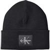 Calvin Klein Uomo Berretto in Maglia Monologo Patch Beanie in Maglia a Coste Fini, Nero (Black), Taglia Unica
