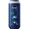 NIVEA MEN Doccia Shampoo Fresh Kick 250 ml, Docciaschiuma uomo 3 in 1 per viso, corpo e capelli, Bagnoschiuma uomo con Mentolo Puro, Profumo di menta, pH neutro, Tutti i tipi di pelle