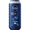 NIVEA MEN Doccia Shampoo Fresh Relax 250 ml, Docciaschiuma uomo 3 in 1 per viso, corpo e capelli, Bagnoschiuma uomo con Olio di Lavanda e Legno di Cedro, Profumo rilassante, Tutti i tipi di pelle