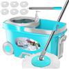 RinseWise FunClean - Set di mocio rotante e secchio, mocio e secchio con strizzatore, per la casa, strumento per la pulizia dei pavimenti rotante a 360 gradi, 6 testine di ricambio in microfibra, manico esteso