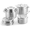 Blue Diamond BK Twist Batteria di Pentole 5 Pezzi in Acciaio Inox con Coperchi: Casseruola e 4 Pentole, Sistema Scolapasta Integrato, Impilabile, Induzione, Forno 220 °C, Lavastoviglie