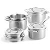 Blue Diamond BK Twist Batteria di Pentole 4 Pezzi in Acciaio Inox con Coperchi: Casseruola e 3 Pentole, Sistema Scolapasta Integrato, Impilabile, Induzione, Forno 220 °C, Lavastoviglie