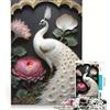 JIANGENNF Puzzle da 1000 pezzi per adulti Pavone bianco e peonia giochi per famiglie taglio di precisione collezione d'artista belle arti 50x75cm