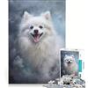 JIANGENNF Puzzle da 1000 pezzi per ragazzi cane Pomerania bianco gioco educativo divertente antistress collezione d'artista belle arti 38x26cm
