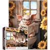 Tucocoo Simpatico maiale sulla toilette puzzle per adulti 1000 pezzi occhiali maiale lettura giornale puzzle per bagno decorazione da parete animale divertente con girasoli impegnativo puzzle regalo per gioco
