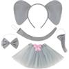 GWAWG Costume Elefante, Cerchietto da Elefante con Orecchie, Coda, Papillon Naso e Gonna Tutù, Accessori per Costumi da Animale per Feste in Maschera, Halloween, Cosplay, Carnevale, Natale