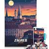JIANGENNF Puzzle per ragazzi da 1000 pezzi Zagabria Croazia panorama notturno gioco educativo decorazione perfetta collezione d'artista belle arti 38x26cm
