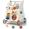 AmazingJoy Primi Passi per Bambini 2 in 1 Girello in Legno Carrello con Attività Multiple, Gioco Sviluppo Cognitivo Baby Walker Regalo 1+ Anno per Bambine e Bambini Regali di Natale Compleanno o Battesimo