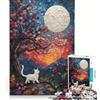 JIANGENNF Puzzle da 1000 pezzi per ragazzi Gatto al chiaro di luna bianco giochi educativi analisi e logica regalo di compleanno regali 38x26cm