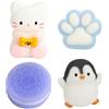 SSKHE Set di 4 Taba Squishy - Biscotti Sandwich Viola + Zampa di Gatto Blu + Pinguino Nero e Bianco + Gattino Bianco | Giocattoli Anti-Stress da comprimere per alleviare lo Stress