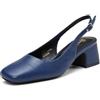 GENSHUO Comode décolleté Slingback da Donna: Tacco Largo 6 cm, comode per i Piedi, Fodera Comoda, Pelle Verniciata Nera/Blu Navy, 36-42 EU