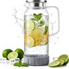 Rankomu Caraffa in vetro borosilicato da 2 litri con coperchio in acciaio inox, da -20 °C a 150 °C, caraffa d'acqua con scala, filtro, fondo in silicone antiscivolo e antiurto, lavabile in lavastoviglie, per