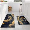 DUOTCYELE Tappeti Da Cucina Luna Crescente Stelle 2 Pezzi, Set Di Tappeti Da Cucina Guarigione In Stile Fiabesco Anti-Fatica Occidentale Antiscivolo per Lavanderia, Lavandino 45x75cm+45x150cm