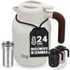 LEBENLANG Thermos caffe 1,5 litri - Rivestimento ceramico I Bianco | Senza BPA I 24 ore al caldo & Incl. filtro da tè I Termos caffè Caraffa termica Termus per te caldo grande Teiera