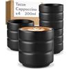 Cosumy Set 4 Tazze Cappuccino Nere - Tazzine Caffe Particolari 200 ml