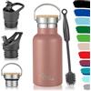 Milu Borraccia in acciaio inox, 350 ml, 500 ml, 750 ml, 1000 ml (+3 coperchi), thermos con cannuccia, bottiglia isolata, a prova di perdite, a doppia parete (Oro rosa, 350 ml)