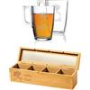 MASTERLASER3.0 Set The Personalizzato Due Tazze Tè Vetro Temperato Personalizzabili e Porta Bustine Tisane in Bambù con coperchio in legno e vetro Personalizzabile con Nome Iniziali Data Idea regalo