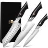 Plys Set di Coltelli da Cucina 3 Pezzi, 10cr15mov, Manico in Legno Pakka | Include Un Coltello da Chef, Un Coltello Santoku e Un Coltello Multiuso, Confezione Regalo