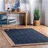 Ripaz Vogue Ripaz - Tappeto rettangolare in juta intrecciata, con bordo beige, stile bohémien, fatto a mano, per decorazione della casa, 120 x 180 cm, colore: Blu