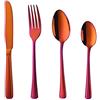 Buyer Star - Set di posate da 24 pezzi, set di posate in acciaio inox, coltelli e forchette eleganti da tavola, colore: Rosso arcobaleno e lucidatura a specchio per 6