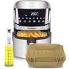 BEPER Friggitrice ad aria calda, Friggitrice 7L, Spruzzino per Olio con Contenitore in Vetro Graduato, Carta forno quadrata per friggitrice ad aria, Set da 50 pz, 20x20 cm, Antiaderente e Biodegradabile