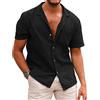 COOFANDY Uomo Camicia Estate Lino Maniche Corte Casual Tinta Unita Basic Spiaggia Nero S