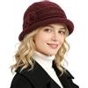 AYPOW Cappello Invernale Termico Caldo in Lana per Donna, Vintage Elegante Bordi Arrotolati Maglia Cloche Berretto con Floreale, Classico Cappelli Bombetta, Cappello Invernale da Esterno per Donna