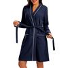 Lovasy Accappatoio Donna Cotone Nido d'Ape Vestaglie in Maglia Waffle Accappatoio Kimono con Maniche Lunghe Lunghezza al Ginocchio con scollo a V e Cintura,A-Blu Navy,L